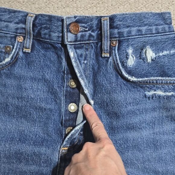AGOLDE Quinn High Rise Distressed Denim Mini Skirt - Size 26/2 - Picture 6 of 15